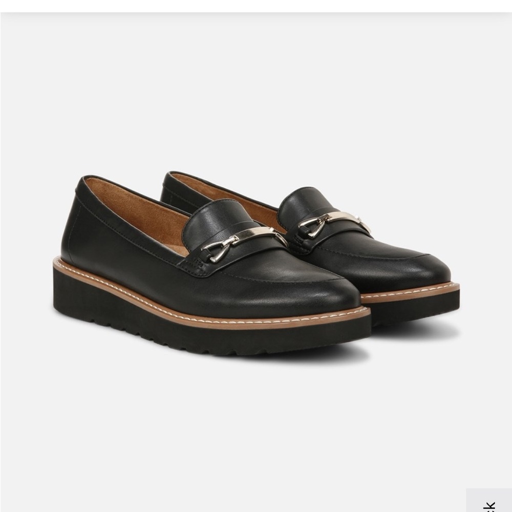 Naturalizer Black Leather Loafers with Silver Accent